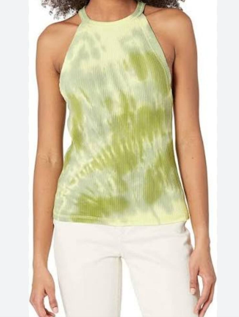 We The Free People Easy Breezy Ripple Green/Yellow Tank Top Size Medium